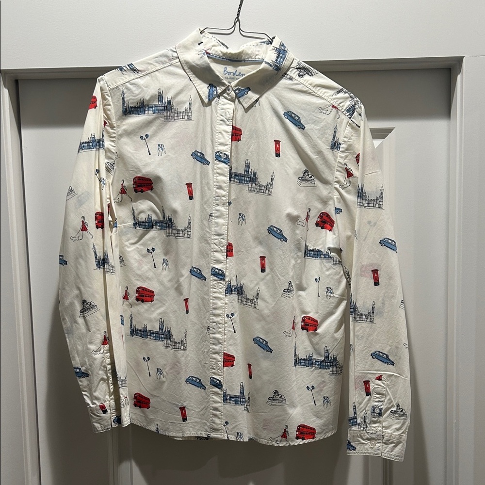 Boden White London Print Women's Button Down Shirt